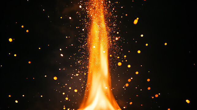Flying sparks, glowing embers, fire particles