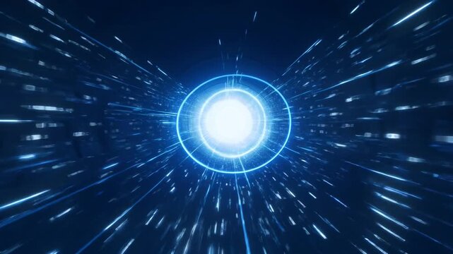 Tunnel Light Speeding Through Digital Technology with Blue Glow