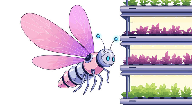 Robotic Bee Pollinating Vertical Farm Plants.