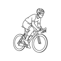 Naklejka premium Cyclist in action black and white illustration of road bike and rider