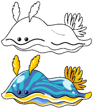 Cute Sea Slug Nudibranch Vector Illustration for Coloring Book