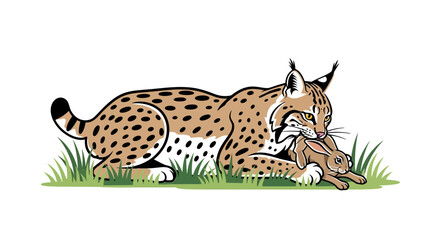 Bobcat Hunting Rabbit in Grass © freya
