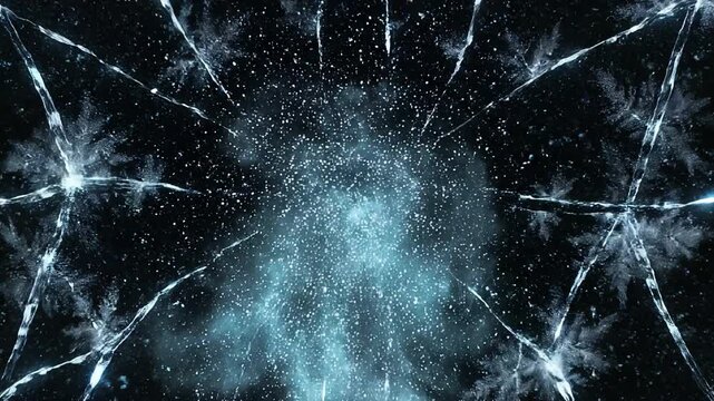 Blue White Ice Energy Crack VFX on Black Background