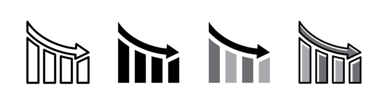 Decline arrow hybrid icon, downward financial trend. Icon set of 4 style variation.
