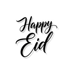 Fototapeta premium Happy eid script calligraphy black and white isolated on white background