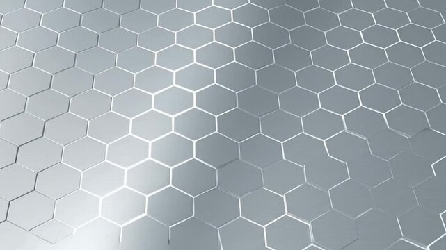 A close-up view of a metallic surface featuring a pattern of hexagons.