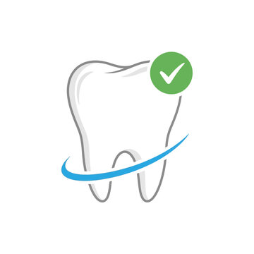 Healthy tooth icon with check mark dental health care concept isolated