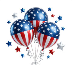 4th of July Patriotic Patriotic Party Balloons Vector Illustration on transparent Background, for graphic design. USA Independence Day Festive graphic with Red White and Blue Balloons. © bikram