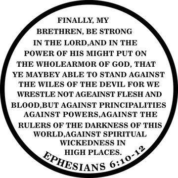 Vintage biblical quote Ephesians 6:10-12 armor of God text isolated on white background, Vector, illustration