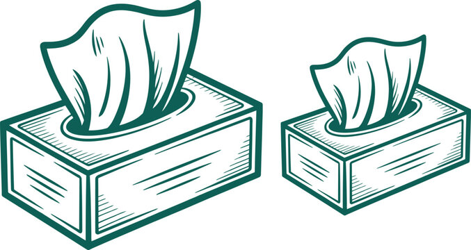 Tissue box icons, green line art, tissue box illustrations, vector graphics