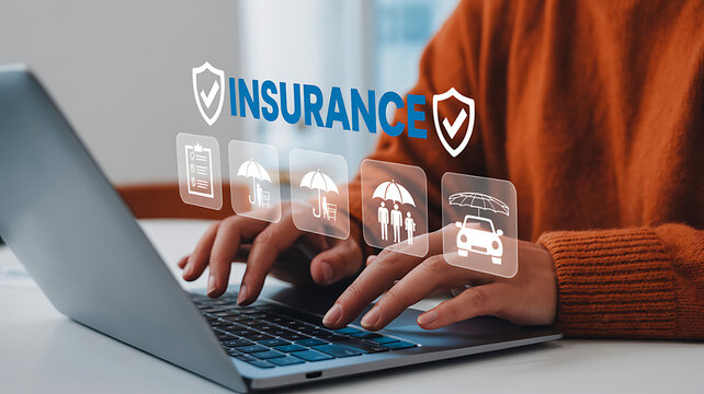 Online insurance services concept with digital protection icons