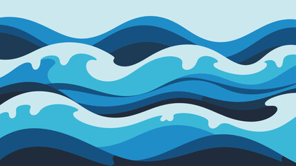 Fototapeta premium Abstract blue ocean waves vector background, stylized fluid sea ripples and water layers papercut design