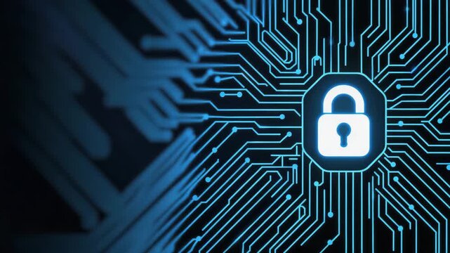 Cyber Security Digital Lock Data Protection Network Security Encryption Access Control Computer Network Circuit Board Blue Light Privacy Secure System Technology Internet Firewall Digital Circuit