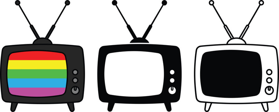 Vibrant hand drawn vector collection of cute magic retro televisions mystical CRT TV sets and fantasy media broadcasting icons..eps