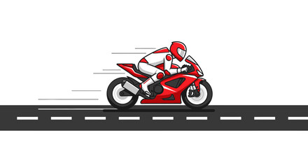 Red Sport Motorcycle Rider Speeding on Asphalt Road © ghina
