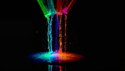 Fototapeta premium Colorful Powder Explosion Creating Bright Splash Against Black Background
