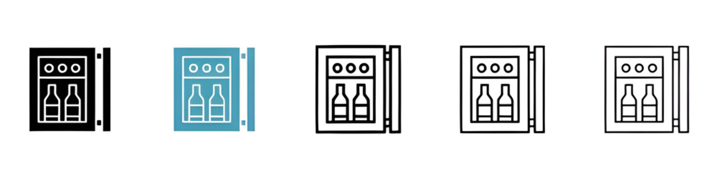 minibar vector thin line icon set. hotel mini refrigerator vector symbol. mini fridge sign for web ui designs. Thin line customizable illustration. Vector isolated outline drawing. Editable stroke