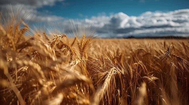 Photorealistic wide shot of golden wheat field under cloudy sky