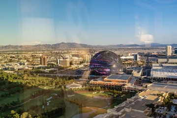 Fototapeten Las Vegas Sphere、Wynn Golf Club、Harry Reid International Airport. Black Mountain (McCullough Range) .Las Vegas Valley, Clark County, Nevada. Basin and Range Province, Mojave Desert. from Encore Las Vegas   © youli zhao