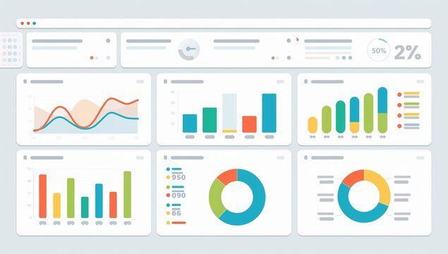 Data chart dashboards with various graphs and analytics for business analysis