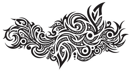Fototapeta premium Tribal tattoo vector art with intricate swirl patterns, black polynesian style ornament, decorative filigree wave design for body art and decals