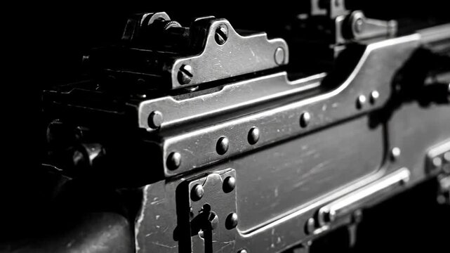 Close up view of the receiver mechanism on a heavy machine gun.