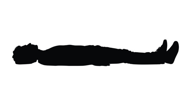Black vector silhouette illustration of a man lying flat on his back in simple style