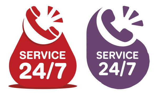 Service twenty four seven support logo with customer care and hotline concept