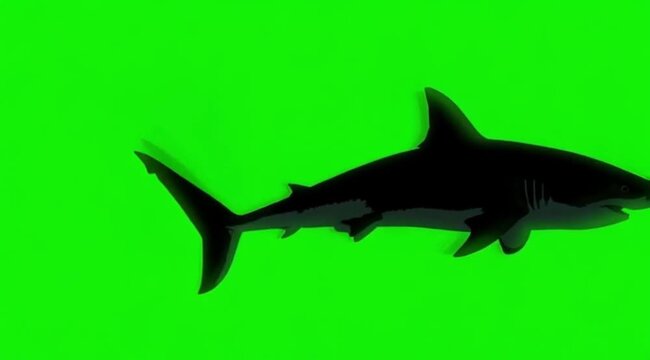 Silhouette Video of a Bull shark fish are swimming on the meddle of the screen in green screen background