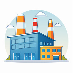 Fototapeta premium Cartoon illustration of a factory with smoking chimneys