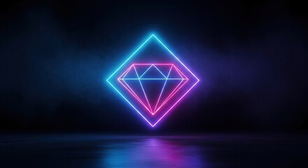 Fototapeta premium Neon Diamond Glowing Brightly in Dark.