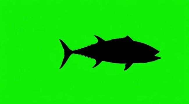 Silhouette Video of a tuna fish are swimming on the meddle of the screen in green screen background