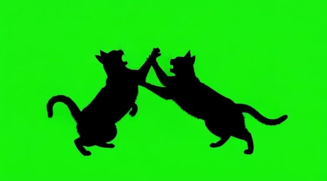 Silhouette Video of two cat are fighting on the meddle of the screen in green screen background
