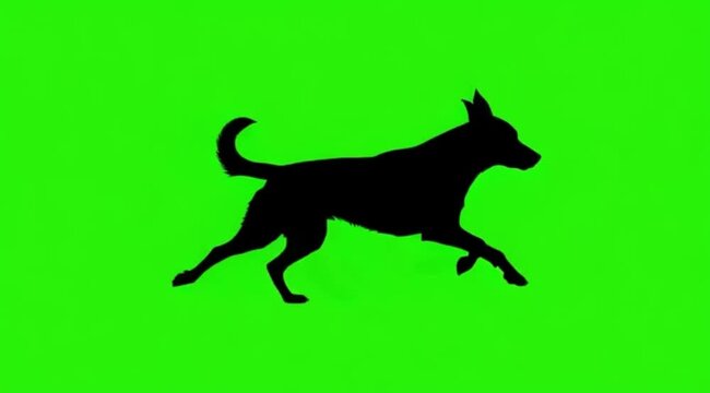 Silhouette Video of a dog are running on the meddle of the screen in green screen background