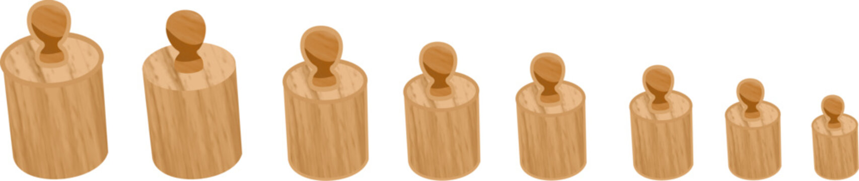 Montessori Wooden Knobbed Cylinders Only Illustration, Sensory Material Toy Insert Plugs for Early Childhood Dimension Development Vector Illustration
