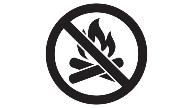 Circular ban sign with a crossed-out bonfire flame icon, indicating fire restriction zone
