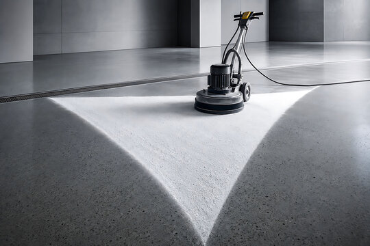 Industrial floor scrubber machine creating a bright V-shaped illuminated path floor