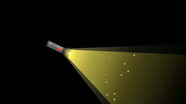 Animation of a flashlight shining beam in the dark. 4K Video