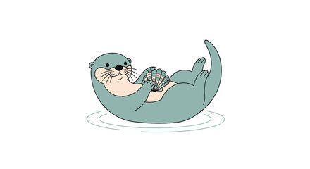 Cartoon Otter Holding Baby Cute Animal. © Alex
