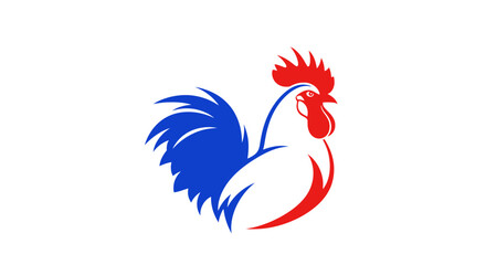 Gallic rooster vector illustration, red white and blue cock logo design, patriotic bird symbol for sports and national identity, stylized farm animal icon © FATEMA