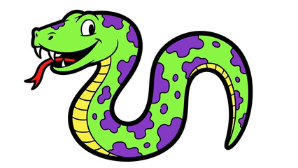 Naklejka premium Cheerful Green Cartoon Snake with Playful Purple Spots and a Happy Expression, a Friendly Reptile Character Vector Illustration for Kids' Designs