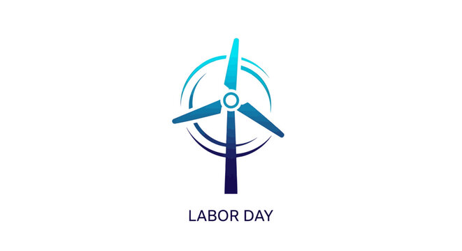 Labor Day wind turbine vector logo, renewable energy concept for industrial holiday, blue gradient windmill icon for sustainable power