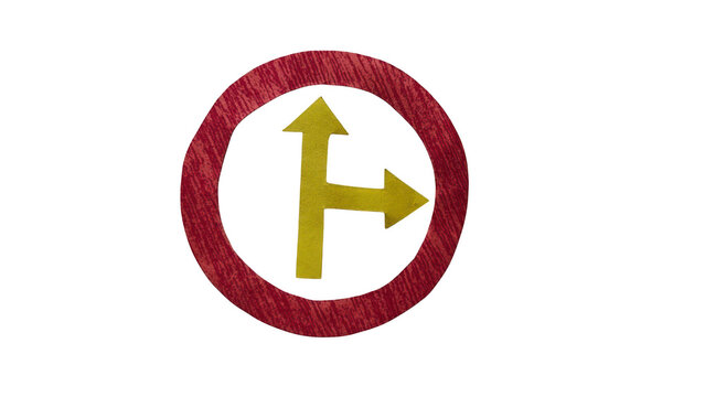 Red traffic sign with mandatory left or right turn arrows