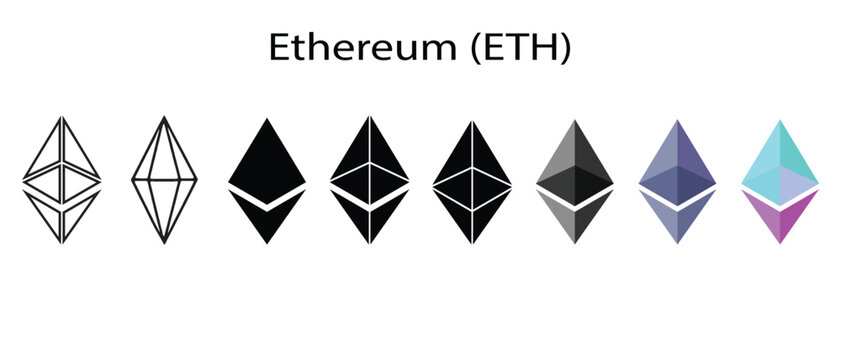 Ethereum ETH Cryptocurrency Logo Evolution Icons Set for Blockchain and Web3 Finance Vector