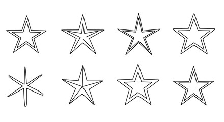 Fototapeta premium Collection of star shapes with varying designs on white background for rating or decorative use