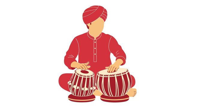 Man Playing Traditional Indian Musical Drums.
