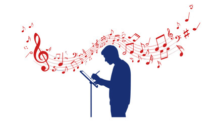 Man reading music sheet standing. © Pletuk