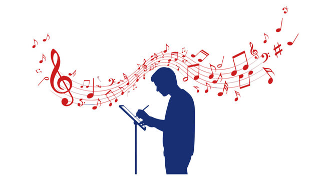 Man reading music sheet standing.