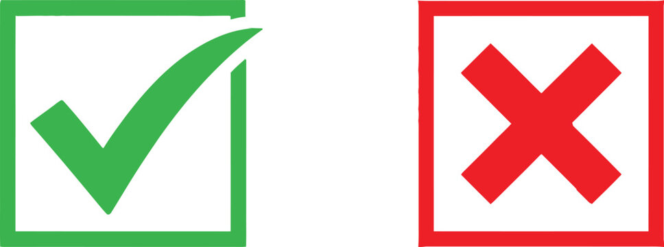 Checkmark and cross icon set in green and red borders