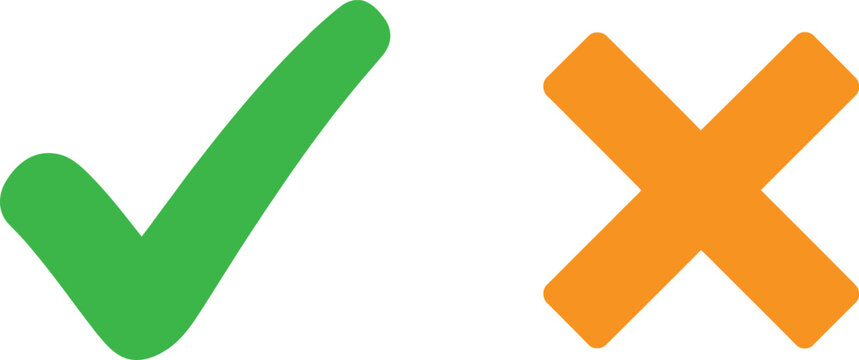 Green checkmark and orange cross icon set